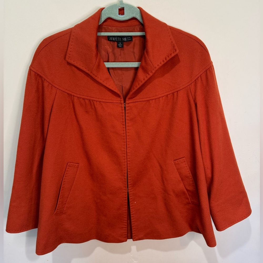 Lafayette 148 New York‎ 100% Cashmere Jacket Loro Piana Burnt Orange Sz 6 Flaw